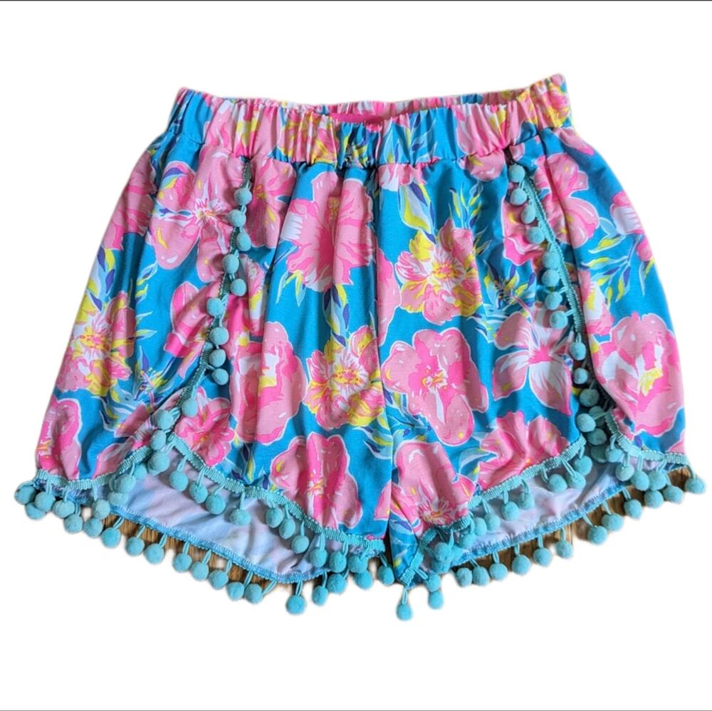 Simply Southern High Rise Tropical Floral Pom Pom Hem Coastal Beach Shorts